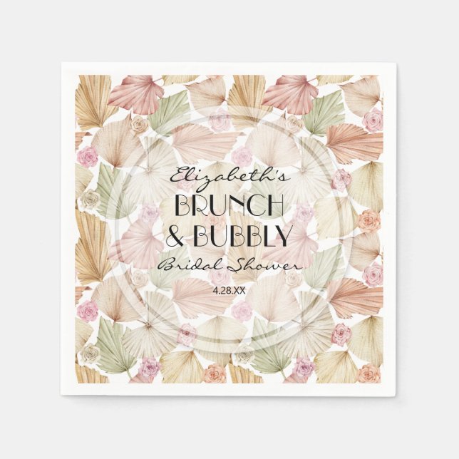 Guardanapo De Papel Chá de Noiva Boho Folhas e Flores Secas (Frente)