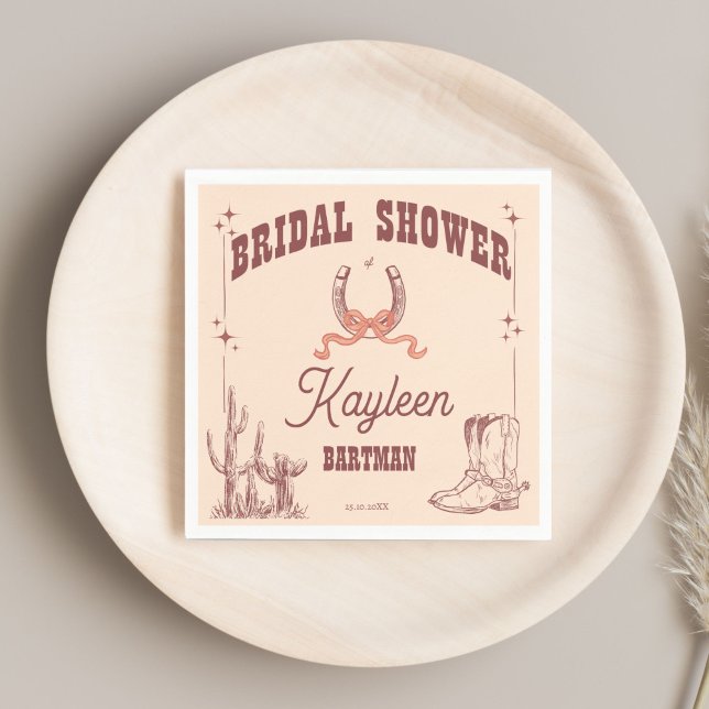 Guardanapo De Papel Chá de noiva caubói retro personalizado (Cowgirl western retro bridal shower monogrammed customized napkins personalized tableware)