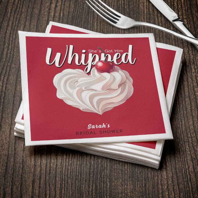 Guardanapo De Papel Chá de Noiva Cereja com Creme Chantilly (She's Got Him Whipped Cream Cherry Red Bridal Shower Napkins
)