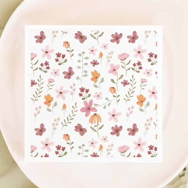 Guardanapo De Papel Chá de noiva charmoso boêmio de campo com florzinh (Cute boho meadow little wildflower bridal shower napkins)
