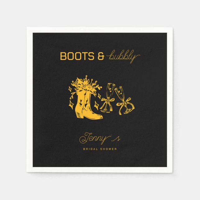 Guardanapo De Papel Chá de Noiva com Botas e Espumante (Frente)