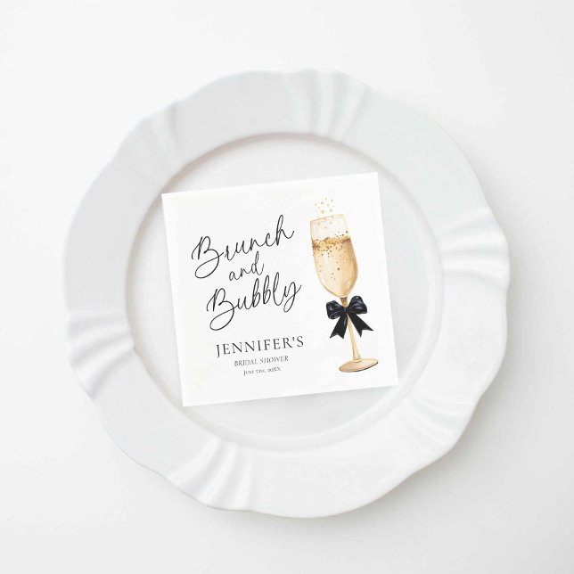 Guardanapo De Papel Chá de Noiva com Champanhe (Elegant Gold and Black Brunch and Bubbly Paper Napkins)