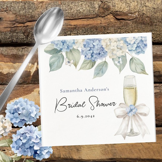 Guardanapo De Papel Chá de Noiva com Champanhe e Hortênsia Azul (Criador carregado)