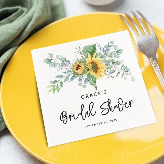 Guardanapo De Papel Chá de Noiva com Girassóis Rústicos e Eucalipto (Rustic Sunflower Eucalyptus Greenery Bridal Shower Napkins)