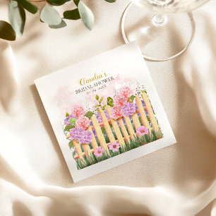 Guardanapo De Papel Chá de Noiva com Hortênsia Lilás Rosa Fresca do Me
