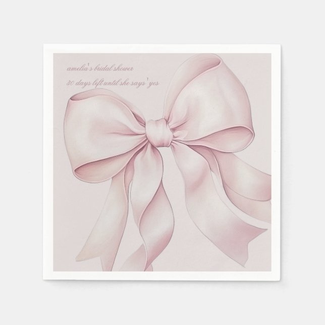 Guardanapo De Papel Chá de Noiva com Laço Rosa Desbotado (Frente)
