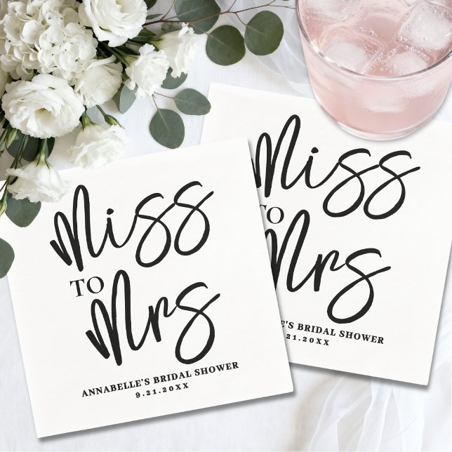 Guardanapo De Papel Chá de Noiva com Roteiro Simples Preto e Branco (Simple Black White Script Bridal Shower Napkins)