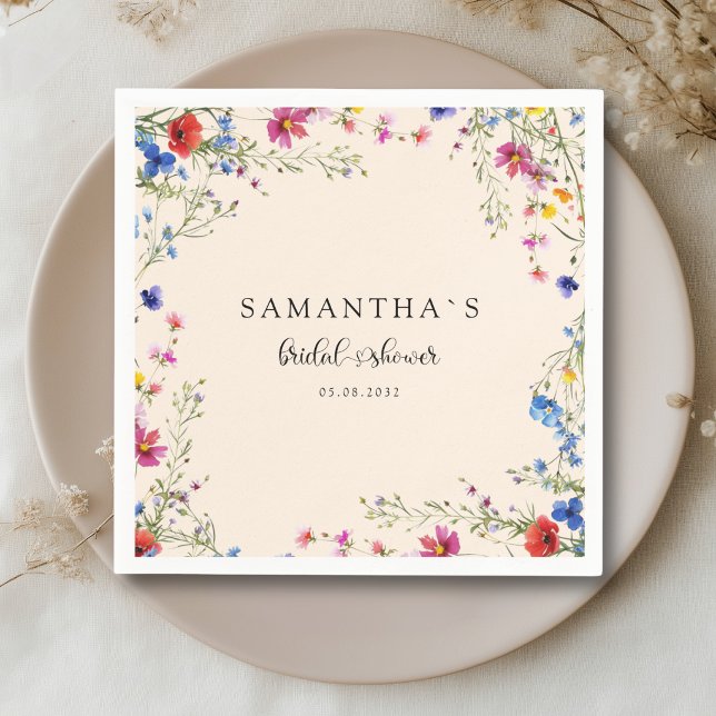 Guardanapo De Papel Chá de Noiva de Flores Silvestres Modernas (Modern Wildflower Bridal Shower Paper Plates)