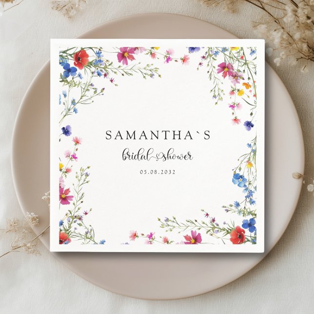 Guardanapo De Papel Chá de Noiva de Flores Silvestres Modernas (Modern Wildflower Bridal Shower Paper Plates)