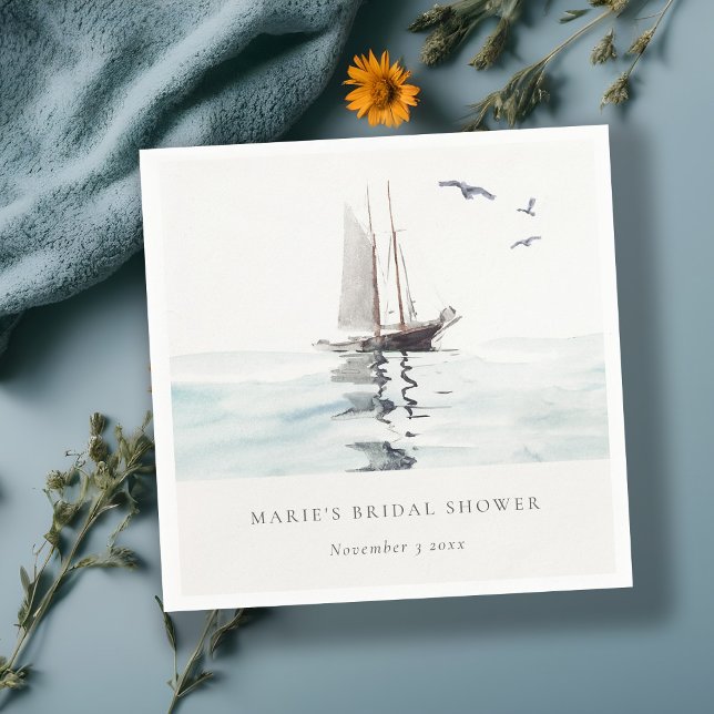 Guardanapo De Papel Chá de Noiva de Iate de Vela Náutica em Aquarela (Criador carregado)