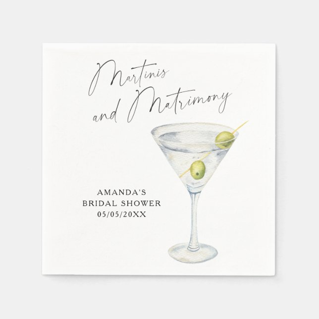 Guardanapo De Papel Chá de noiva de Martinis e Matrimônio  (Frente)