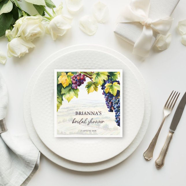 Guardanapo De Papel Chá de noiva de verão em vinícola impresso (Vineyard winery summer grapes vines bridal shower monogram printed napkins personalized table decor)