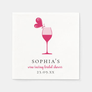 Guardanapo De Papel Chá de Noiva Degustação de Vinho Rosé Borboleta
