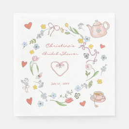Guardanapo De Papel Chá de Noiva Desenhado à Mão Caprichoso