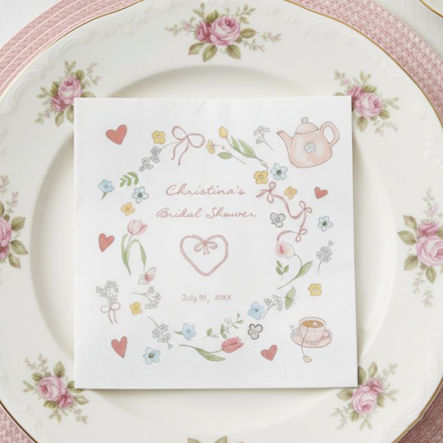 Guardanapo De Papel Chá de Noiva Desenhado à Mão Caprichoso (Criador carregado)