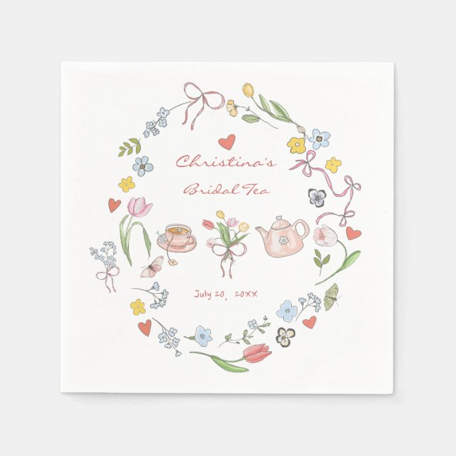 Guardanapo De Papel Chá de Noiva Desenhado à Mão Caprichoso (Frente)