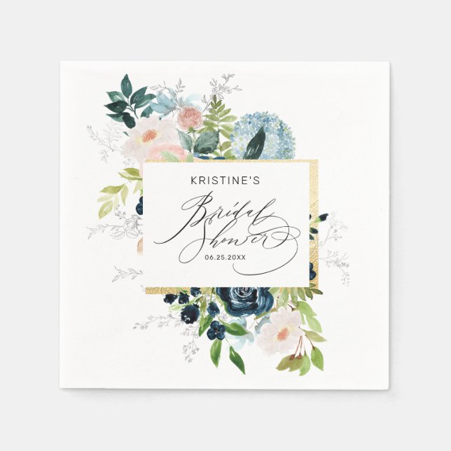 Guardanapo De Papel Chá de Noiva Elegante Rosa Azul Aquarela (Frente)