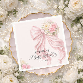 Guardanapo De Papel Chá de Noiva Elegante Rosa Bege com Laço