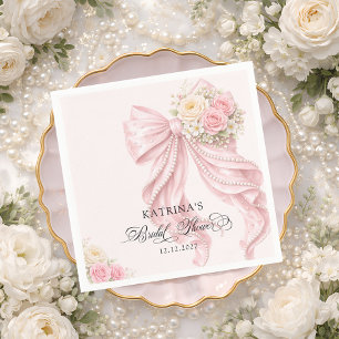 Guardanapo De Papel Chá de Noiva Elegante Rosa Bege com Laço