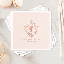 Guardanapo De Papel Chá de Noiva Elegante Rosa Regência com Brasão Vin