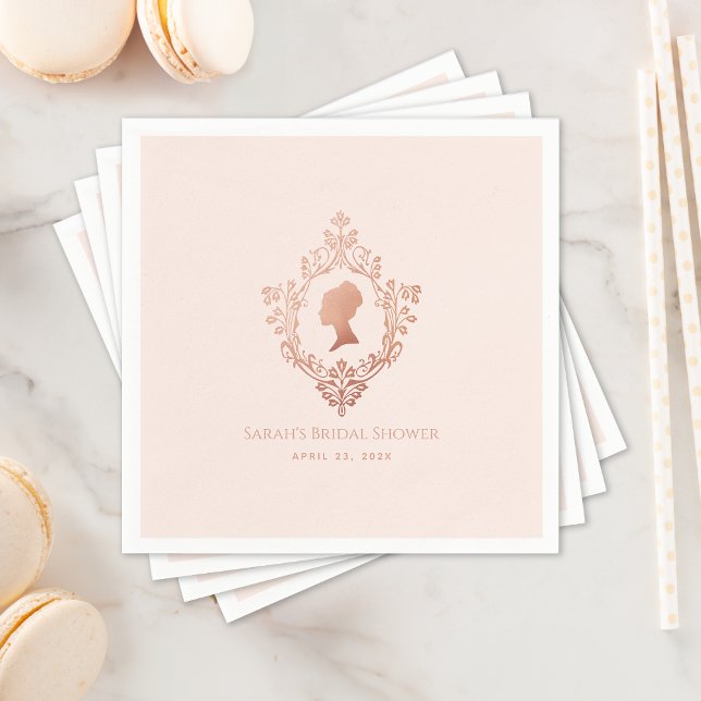 Guardanapo De Papel Chá de Noiva Elegante Rosa Regência com Brasão Vin (Criador carregado)