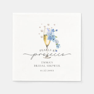Guardanapo De Papel Chá de Noiva em Azul Poeirento com Flores, Pérolas