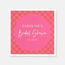 Guardanapo De Papel Chá de Noiva em Xadrez Retro Laranja Rosa Quente