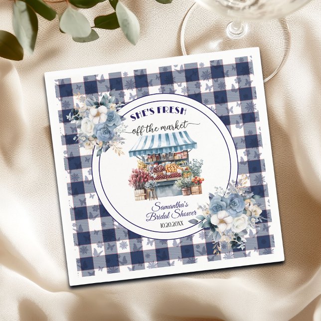 Guardanapo De Papel Chá de Noiva Floral Azul Gingham Off the Market (Criador carregado)
