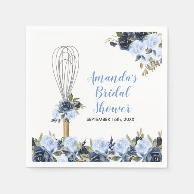 Guardanapo De Papel Chá de Noiva Floral Azul-Marinho em Breve Será Lev (Frente)