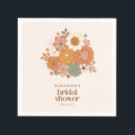 Guardanapo De Papel Chá de Noiva Floral Boho Retrô Nome Personalizado<br><div class="desc">Adicione um toque de charme vintage ao seu chá de noiva com esses guardanapos personalizados com um buquê floral retrô em tons terrosos quentes. Personalize-os com o nome da noiva e a data especial, criando um visual lindo e coeso para o seu evento. Perfeito para chás rústicos ou temáticos boho,...</div>