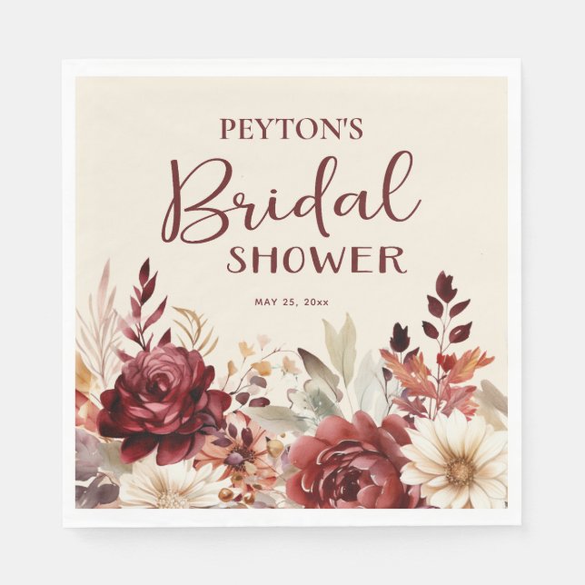 Guardanapo De Papel Chá de Noiva Floral Creme Borgonha (Frente)