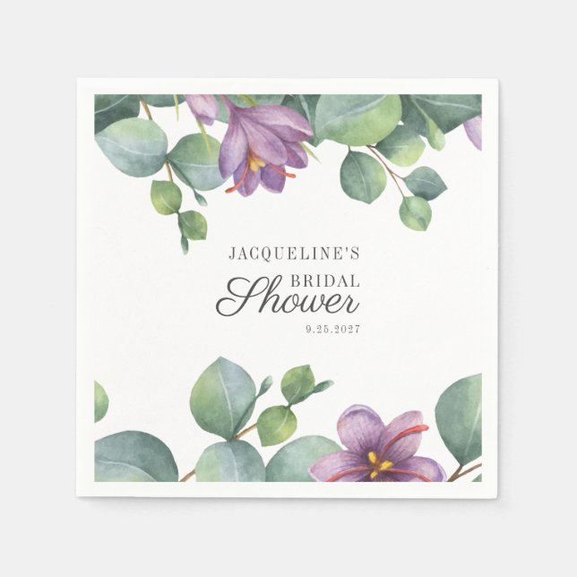 Guardanapo De Papel Chá de Noiva Floral Eucalipto Aquarela Letra Cursi (Frente)