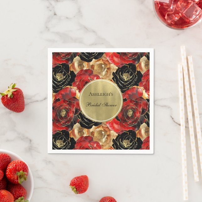 Guardanapo De Papel Chá de Noiva Floral Glamouroso Dourado Vermelho Pr (Insitu)