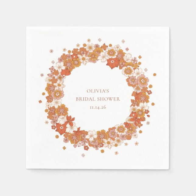 Guardanapo De Papel Chá de Noiva Floral Laranja Boho Groovy Personaliz (Frente)