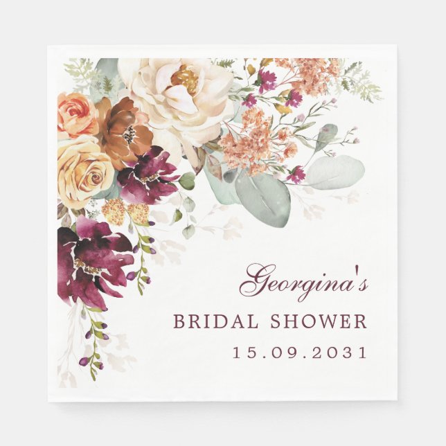 Guardanapo De Papel Chá de Noiva Floral Marrom Terracota Boho (Frente)