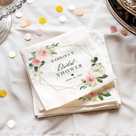 Guardanapo De Papel Chá de Noiva Floral Rosa Geométrico