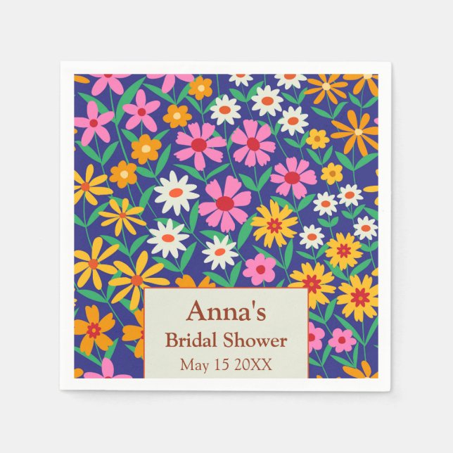 Guardanapo De Papel Chá de Noiva Floral Rosa Laranja Retro Boho (Frente)