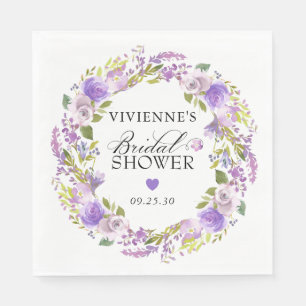 Guardanapo De Papel Chá de Noiva Floral Roxo Branco Elegante
