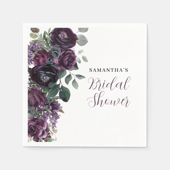 Guardanapo De Papel Chá de Noiva Floral Roxo Sombrio (Frente)