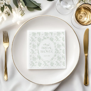 Guardanapo De Papel Chá de Noiva Floral Toile Verde Clássico