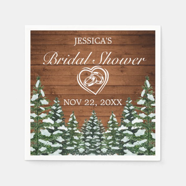 Guardanapo De Papel Chá de Noiva Floresta Nevada e País de Pinheiro Co (Frente)
