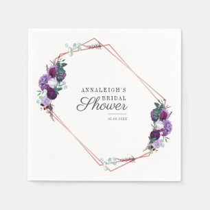 Guardanapo De Papel Chá de Noiva Geométrico Floral Roxo Moderno