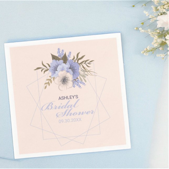 Guardanapo De Papel Chá de Noiva Geométrico Pastel de Violetas e Rosas (custom floral paper napkin)