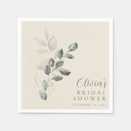 Guardanapo De Papel Chá de Noiva Minimalista Dourado com Folhagens Per