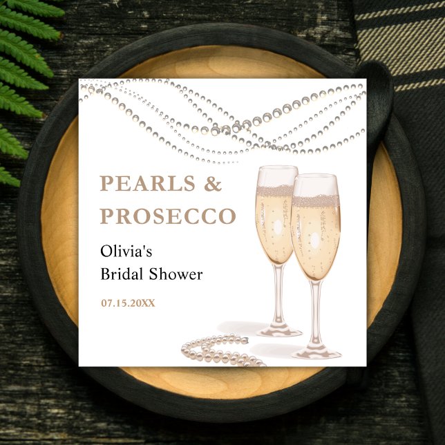Guardanapo De Papel Chá de Noiva Moderno Elegante Pérolas e Prosecco (Modern Elegant Pearls & Prosecco Bridal Shower Napkins )