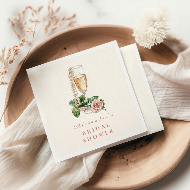 Guardanapo De Papel Chá de Noiva Pérolas e Prosecco Dourado Rosa (Criador carregado)