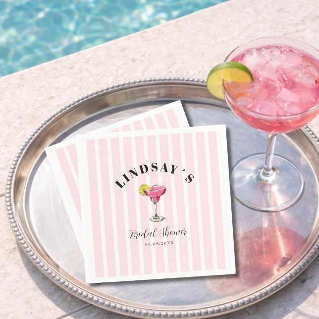 Guardanapo De Papel Chá de Noiva Pink Stripe Cocktail (Pink Stripe Cocktail Bridal Shower Napkins)