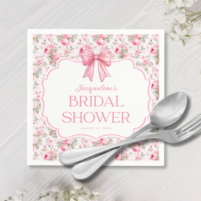 Guardanapo De Papel Chá de Noiva Rosa com Laço Shabby Chic (Criador carregado)