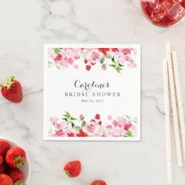 Guardanapo De Papel Chá de Noiva Rosas em Aquarela Rosa e Vermelho