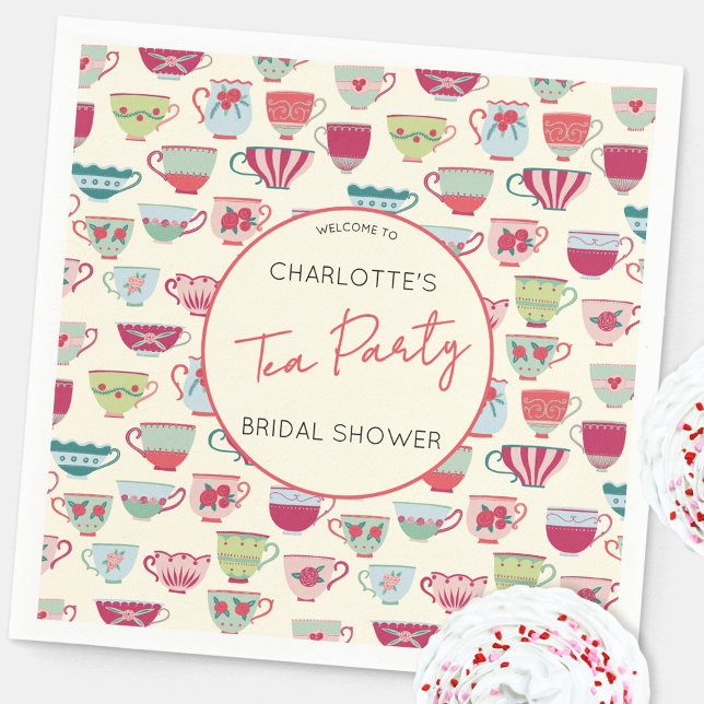 Guardanapo De Papel Chá de Noiva Temático de Chá Antigo (Modern vintage teacup pattern personalized bridal shower tea party themed paper napkins)